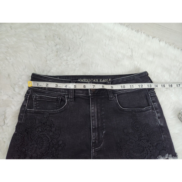 American Eagle Outfitters Super Stretch X‎ Black Lace Cutoff Jean Shorts Size 6 - Picture 6 of 8